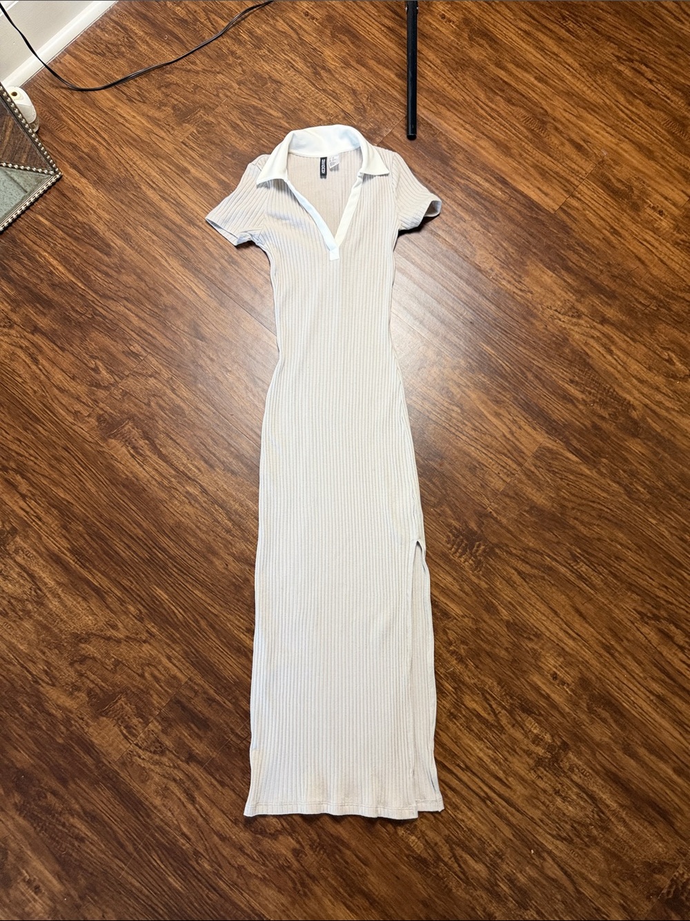 H&M Cream Ribbed Polo Maxi Dress with Side Slit